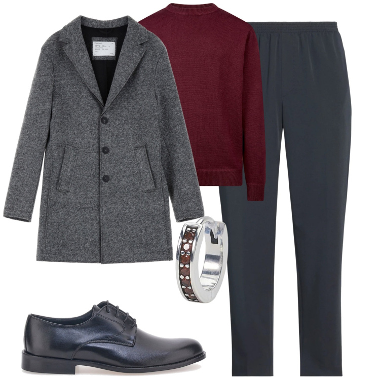 Outfit uomo - City. Stile Trendy per Tutti i giorni. Abbinamento con pantaloni, orecchini, cappotti, maglieria, scarpe stringate.