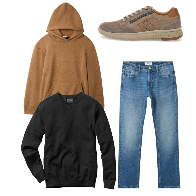 Outfit uomo - Cappuccino. Stile Casual per Tutti i giorni. Abbinamento con maglieria, jeans, felpe, scarpe stringate.