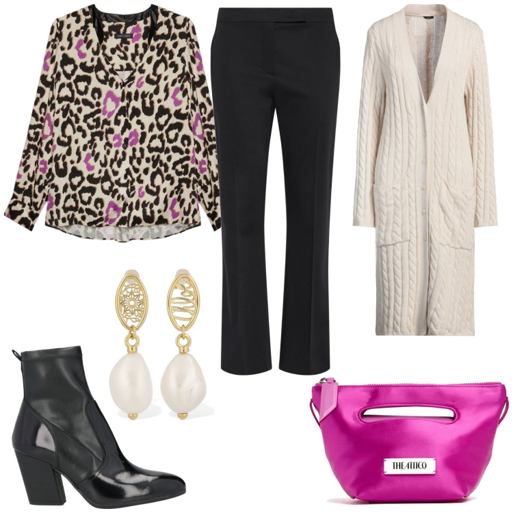 Outfit donna - Bantoa in love. Stile Trendy per Serata fuori. Abbinamento con stivaletti, cardigans, camicie, orecchini, borse a mano, pantaloni.