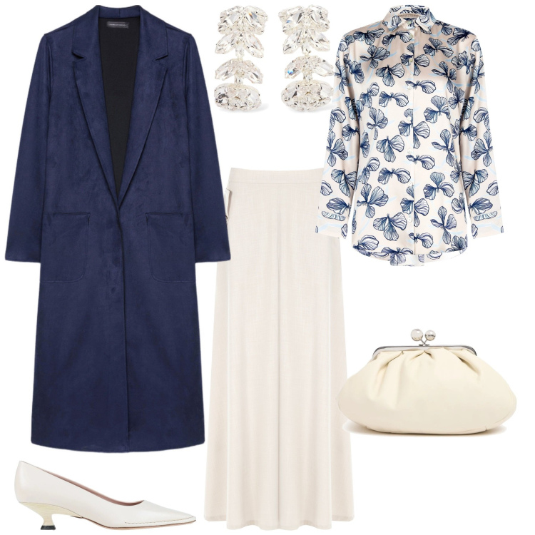 Outfit donna - Cerimonia evento speciale. Stile Bon Ton per Cerimonia. Abbinamento con décolleté, gonne, camicie, trench, pochette, orecchini.