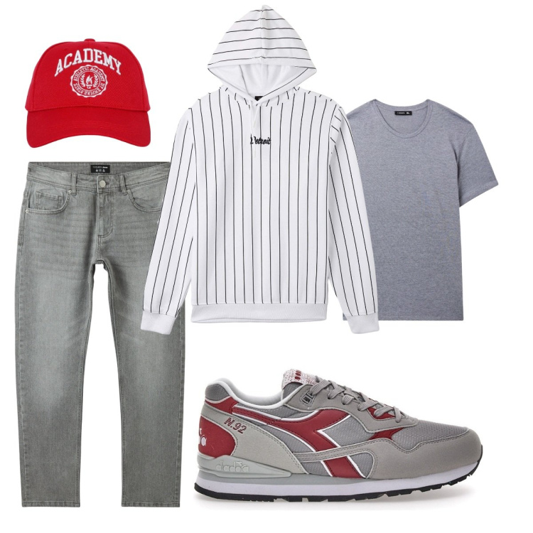 Outfit uomo - Il colore alla moda del pullover. Stile Casual per Tutti i giorni. Abbinamento con cappelli, jeans, felpe con cappuccio, t-shirt, sneakers.
