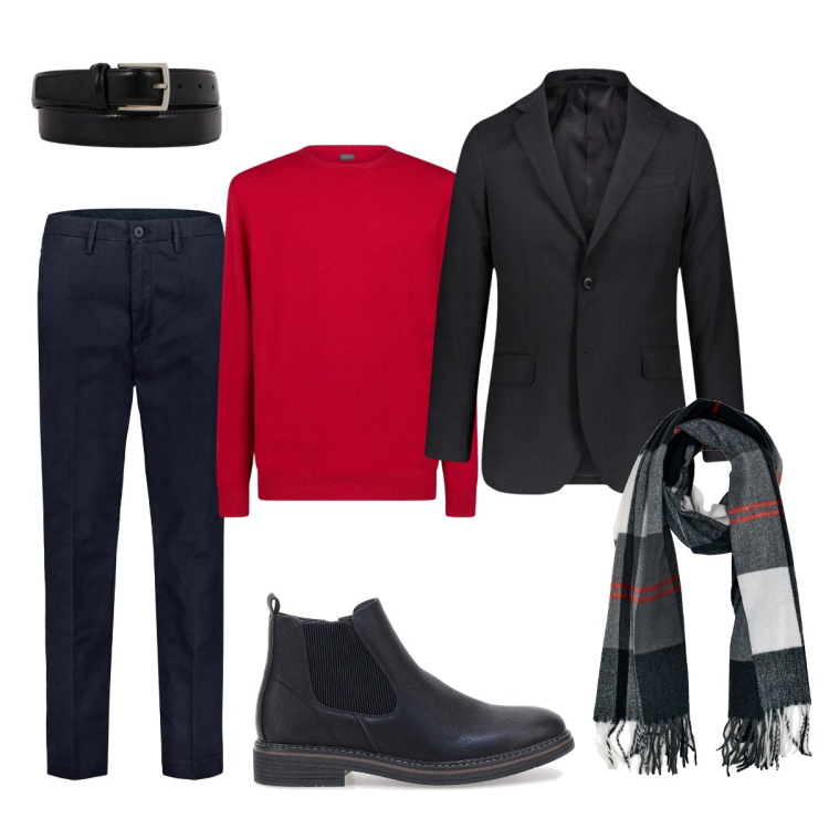 Outfit uomo - Total look San Valentino. Stile Business/Elegante per Serata speciale. Abbinamento con maglieria, sciarpe, pantaloni, giacche, stivali e stivaletti, cinture.