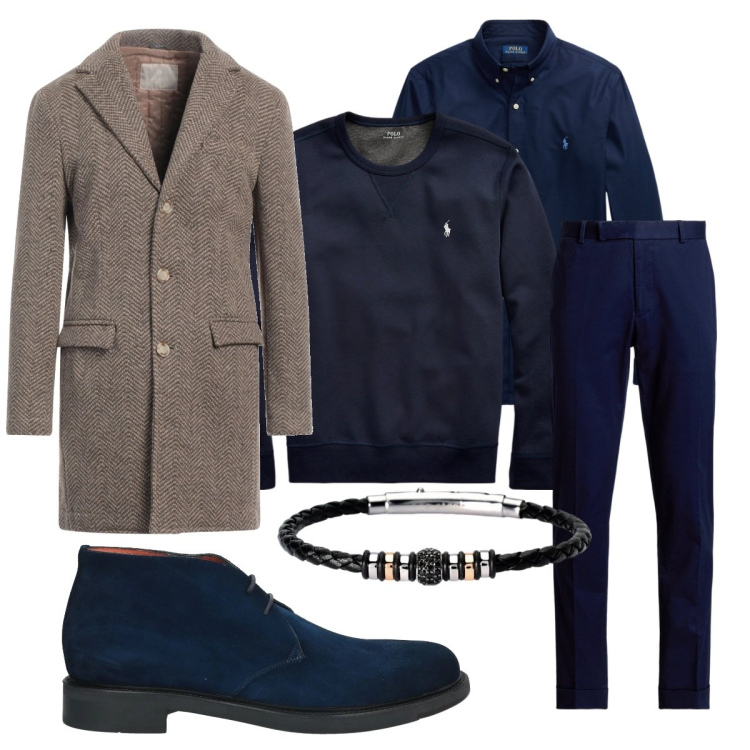 Outfit uomo - Total look #2059294. Stile Business/Elegante per Ufficio. Abbinamento con cappotti, stivali e stivaletti, braccialetti, felpe, camicie, pantaloni chino.