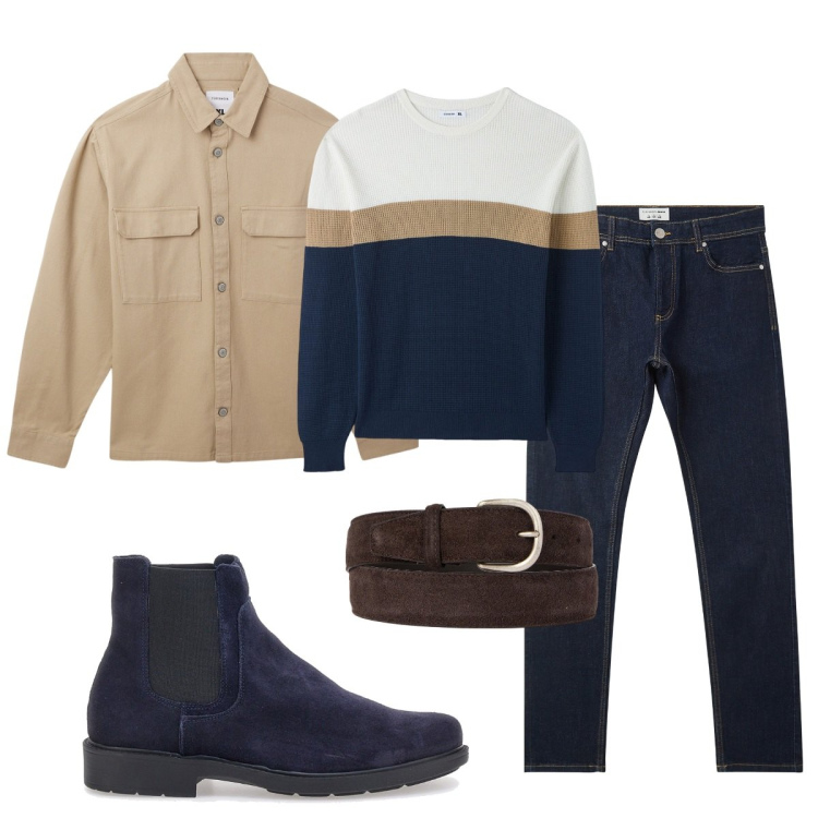 Outfit uomo - Total look #2059308. Stile Casual per Tutti i giorni. Abbinamento con cappotti, jeans skinny, maglieria, stivali e stivaletti, cinture.