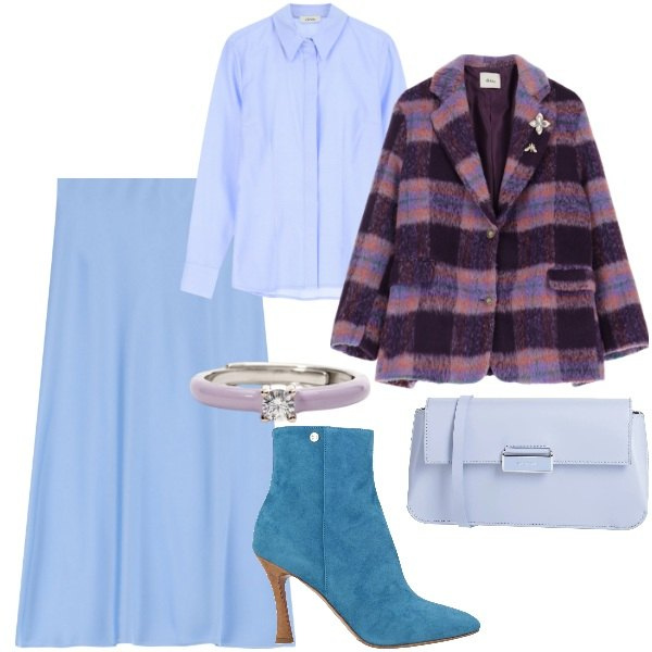 Outfit donna - Giacca check. Stile Urban per Tutti i giorni. Abbinamento con stivaletti, borse a tracolla, anelli, gonne longuette, camicie, blazer.