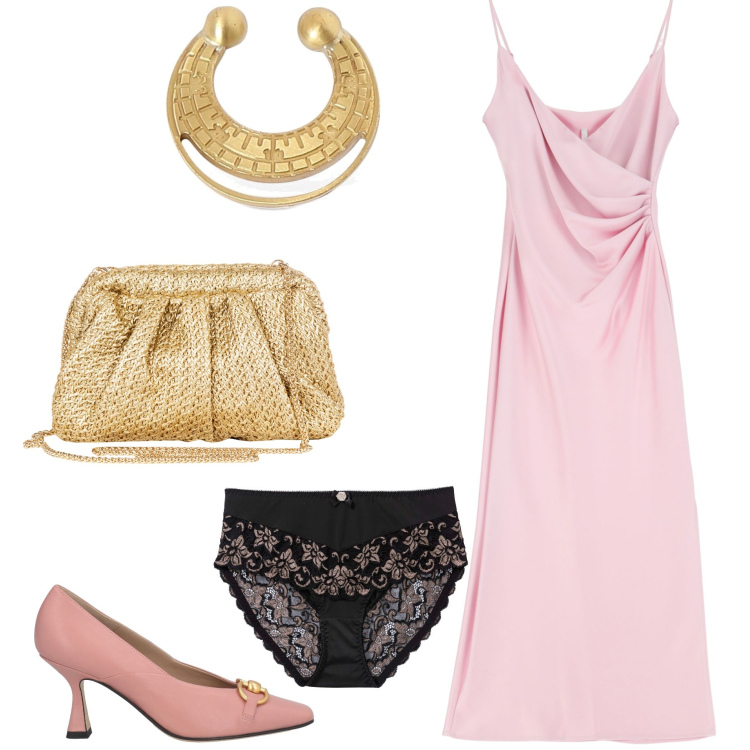 Outfit donna - Il classico abito sottoveste. Stile Chic per Serata fuori. Abbinamento con culotte, décolleté, clutch, vestiti midi/longuette, orecchini.