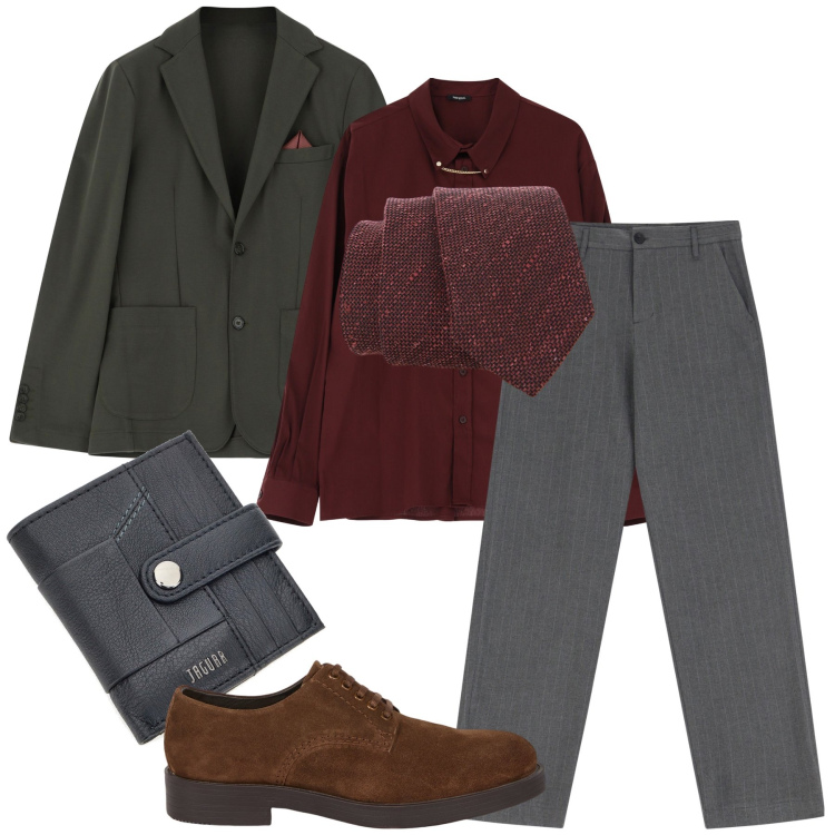 Outfit uomo - Il gessato. Stile Business/Elegante per Cerimonia. Abbinamento con pantaloni, cravatte, giacche, camicie, portafogli, scarpe stringate.