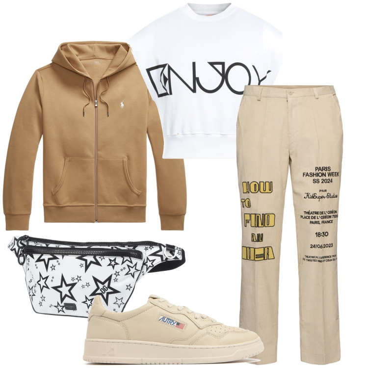 Outfit uomo - Il marsupio con le stelle. Stile Trendy per Tutti i giorni. Abbinamento con felpe, borse sportive, felpe, sneakers, pantaloni.