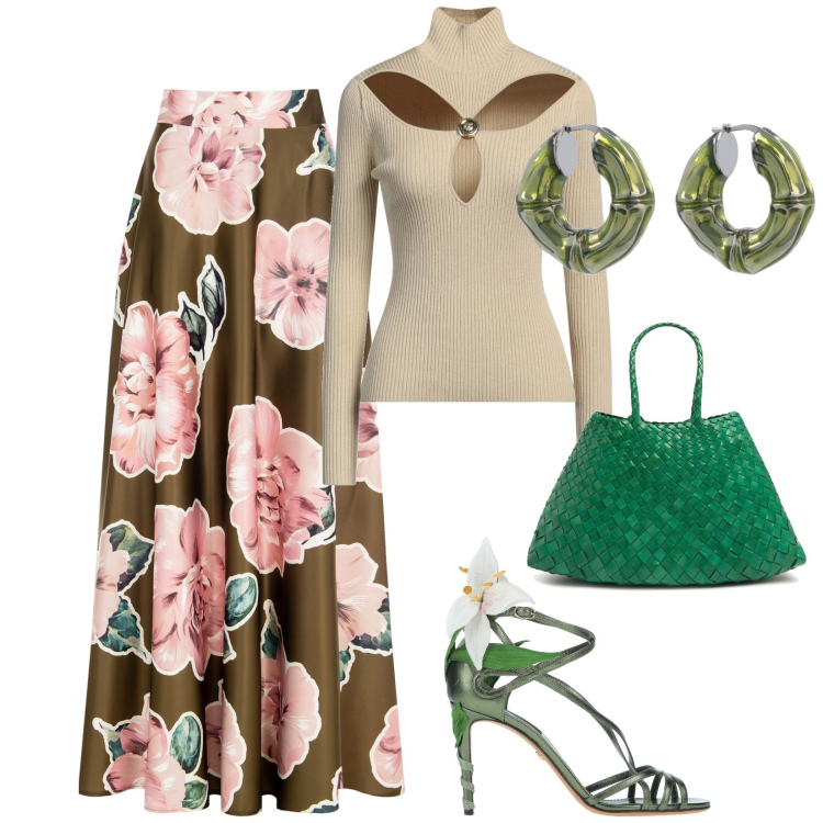 Outfit donna - Cerimonia importante. per Cerimonia. Abbinamento con maglieria, sandali in pelle, gonne, borse a spalla, orecchini.