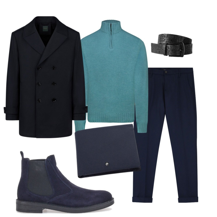Outfit uomo - Il maglione con la zip. Stile Trendy per Tutti i giorni. Abbinamento con cinture, pantaloni chino, portafogli, stivali e stivaletti, maglieria, caban.