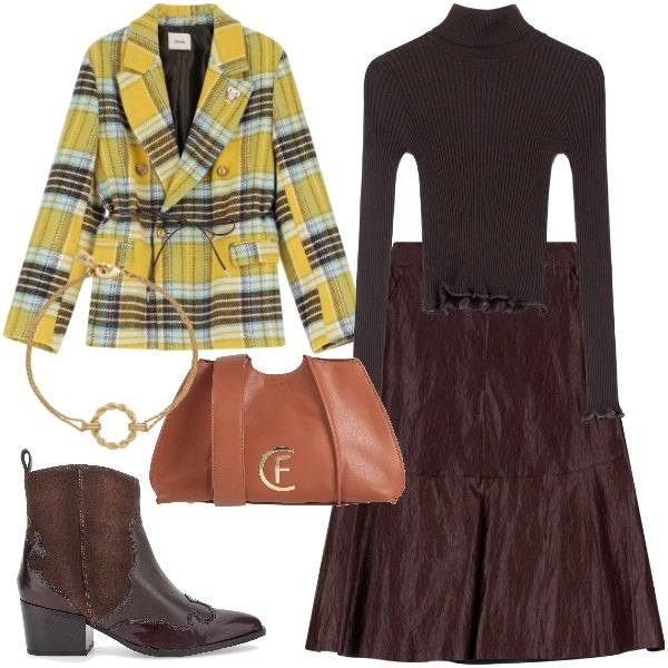 Outfit donna - La giacca con la cintura. Stile Urban per Tutti i giorni. Abbinamento con borse a tracolla, maglieria, blazer, gonne longuette, braccialetti, stivaletti texani.