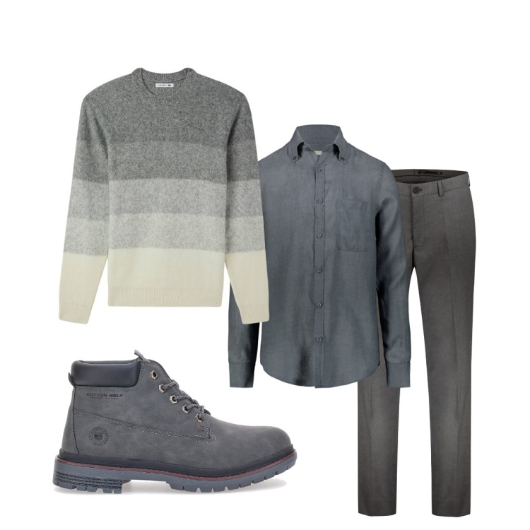 Outfit uomo - Total look #2059429. Stile Trendy per Tutti i giorni. Abbinamento con maglieria, pantaloni, camicie, stivali e stivaletti.