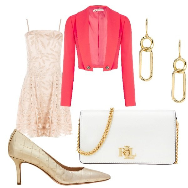 Outfit donna - Rinascimento new collection. Stile Romantica per Cerimonia. Abbinamento con vestiti corti, bolero, borse a mano, décolleté, orecchini.