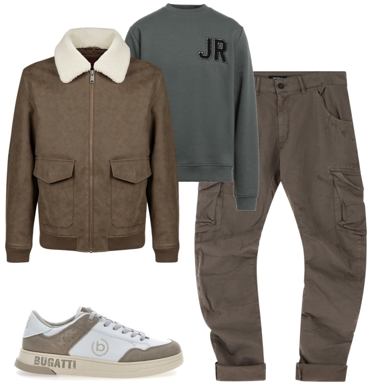 Outfit uomo - Weekend. Stile Casual per Tutti i giorni. Abbinamento con felpe, pantaloni cargo, sneakers, giacche.