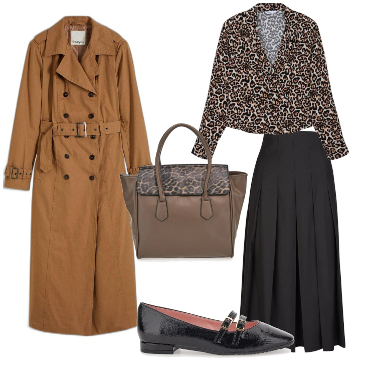 Outfit donna - Ufficio. per Ufficio. Abbinamento con trench, camicie, ballerine, gonne longuette, borse a mano.