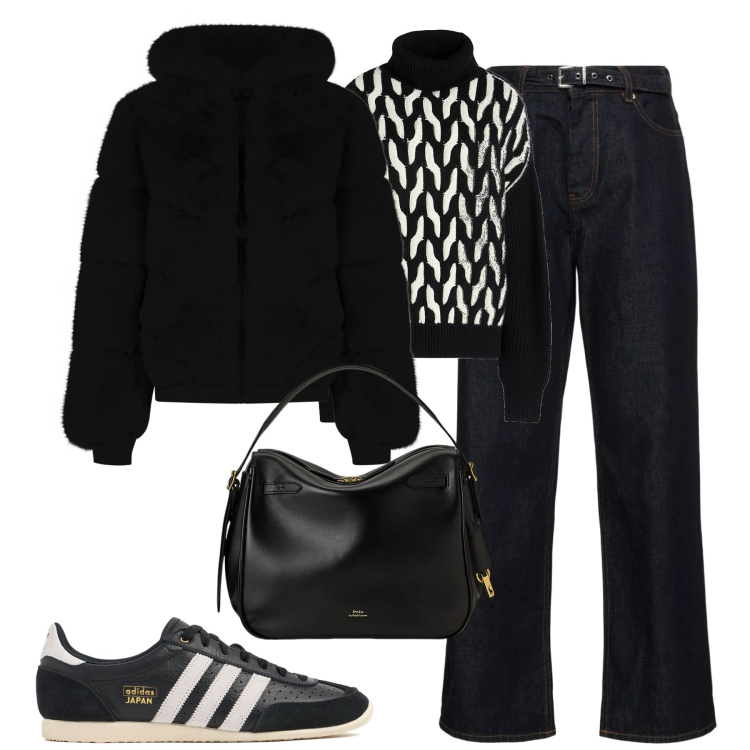 Outfit donna - City. Stile Urban per Tutti i giorni. Abbinamento con maglieria, blazer, borse a mano, jeans dritti, sneakers.