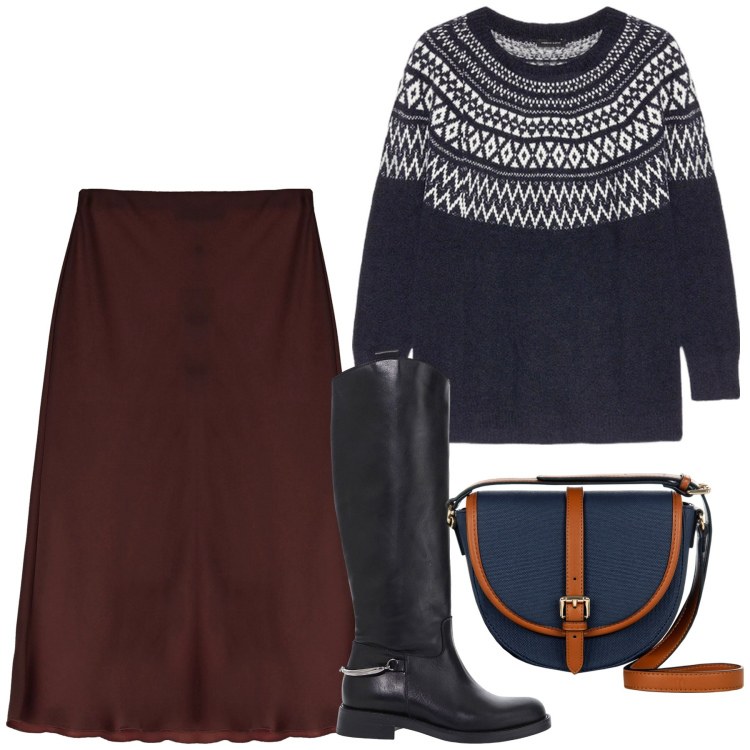 Outfit donna - Cavallerizza. Stile Casual chic per Tutti i giorni. look ideale per Tall. Abbinamento con stivali, gonne, borse a tracolla, maglieria.