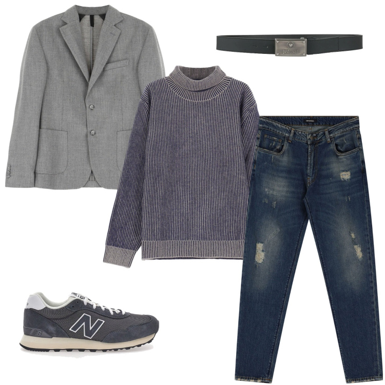 Outfit uomo - Maglione a collo alto per l\'ufficio. Stile Casual per Ufficio. Abbinamento con cinture, maglieria, giacche, jeans dritti, sneakers.