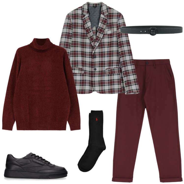 Outfit uomo - Il blazer a quadretti per l\'ufficio. Stile Casual per Ufficio. Abbinamento con cinture, pantaloni, giacche, maglieria, calzini, sneakers.