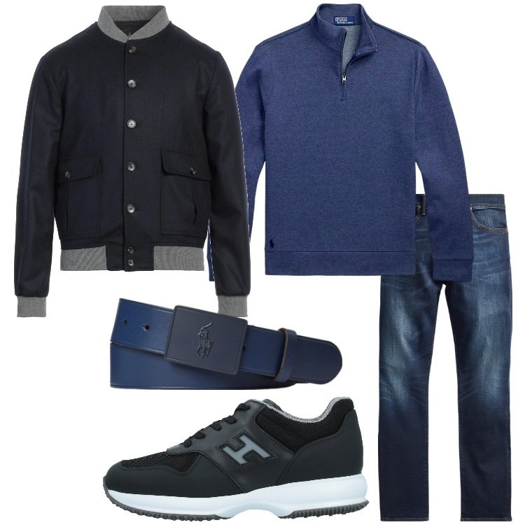 Outfit uomo - Hogan: le mie sneakers preferite. Stile Casual per Ufficio. Abbinamento con sneakers, giacche, jeans, cinture, pullovers.