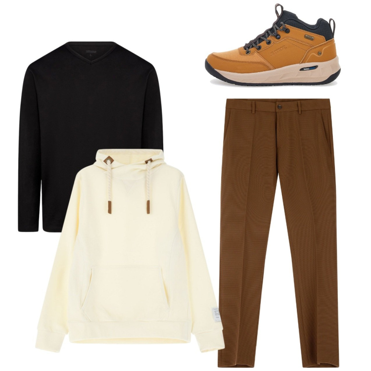 Outfit uomo - La felpa avorio. Stile Casual per Tutti i giorni. Abbinamento con pantaloni, felpe con cappuccio, stivali e stivaletti, t-shirt.