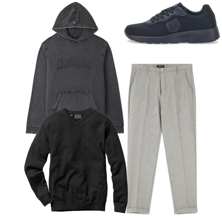 Outfit uomo - Urban way. Stile Urban per Tutti i giorni. Abbinamento con maglieria, felpe con cappuccio, pantaloni, sneakers.
