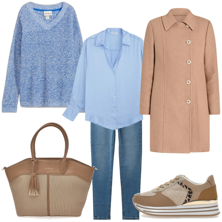 Outfit donna - Il mio casual chic. Stile Casual chic per Tutti i giorni. Abbinamento con maglieria, camicie, jeans skinny, cappotti, sneakers, borse tote.