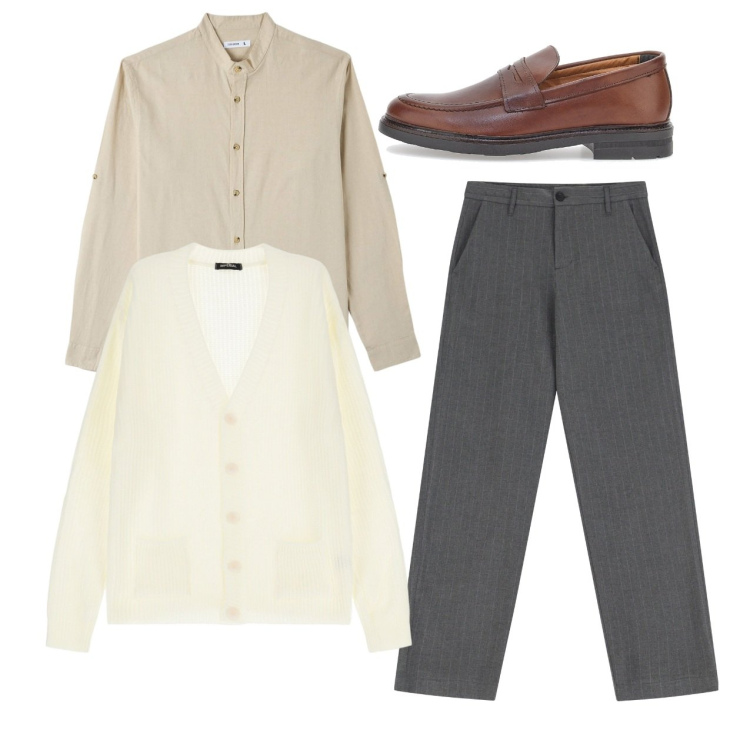 Outfit uomo - Relax mood. Stile Casual per Tutti i giorni. Abbinamento con camicie, cardigans, pantaloni, scarpe stringate.