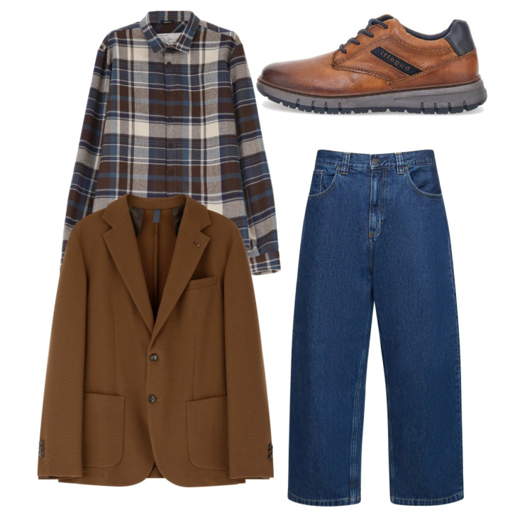 Outfit uomo - La giacca marrone. Stile Casual per Tutti i giorni. Abbinamento con giacche, camicie, scarpe stringate, jeans.