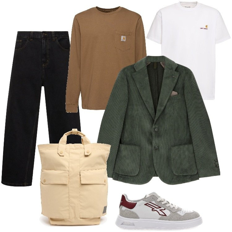 Outfit uomo - Total look #2059817. Stile Casual per Tutti i giorni. Abbinamento con giacche, sneakers, t-shirt, jeans, t-shirt, borse sportive.