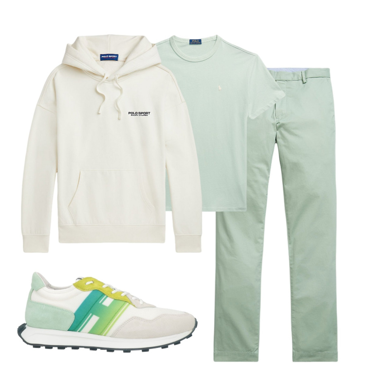 Outfit uomo - Total look #2059826. Stile Casual per Tutti i giorni. Abbinamento con sneakers, t-shirt, pantaloni chino, felpe con cappuccio.