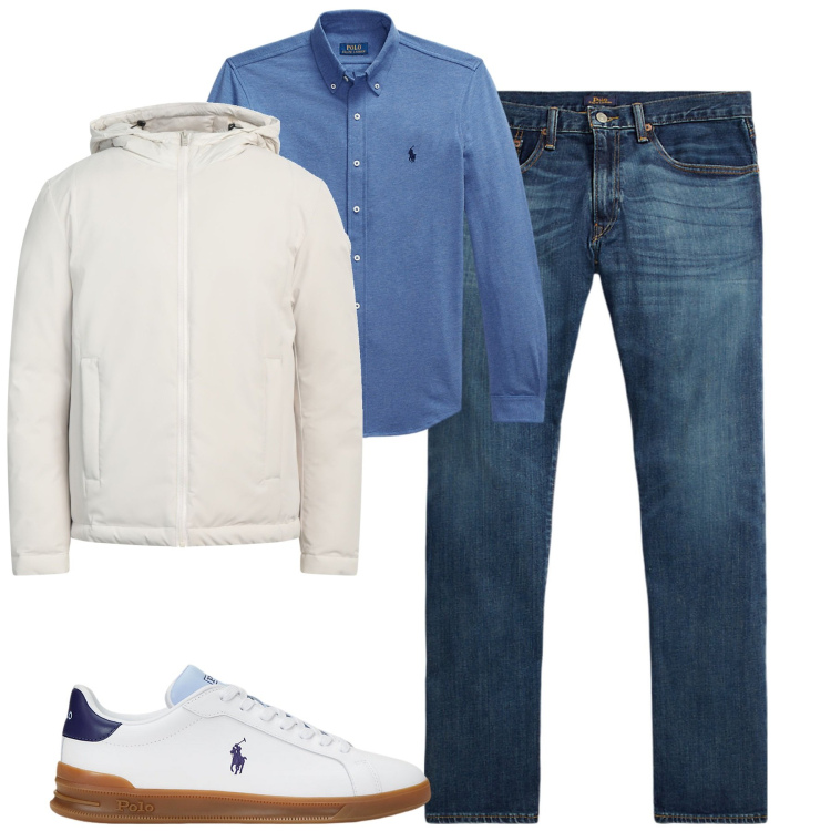 Outfit uomo - City. Stile Casual per Tutti i giorni. Abbinamento con giacche, jeans dritti, camicie, sneakers.