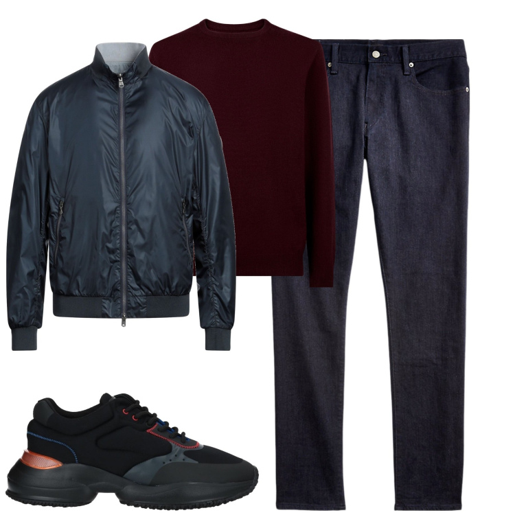 Outfit uomo - Total look #2059837. Stile Urban per Tutti i giorni. Abbinamento con sneakers, giacche, jeans, maglieria.