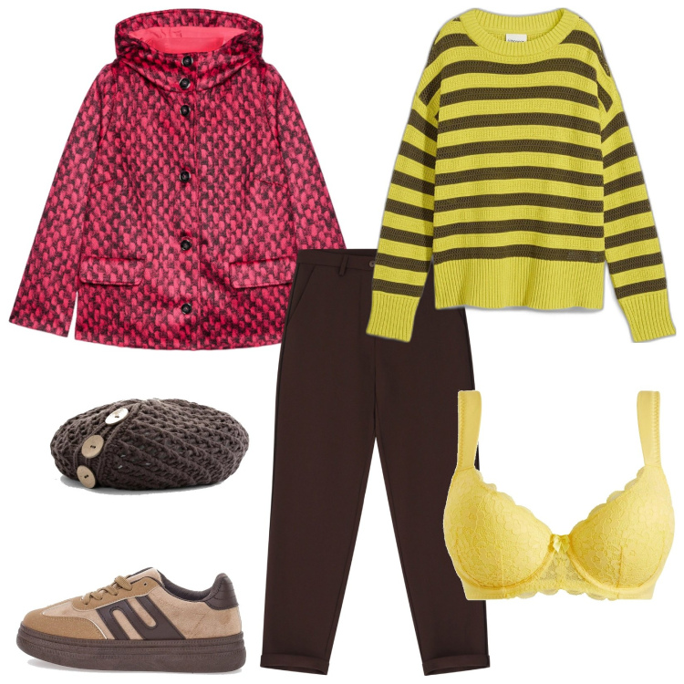 Outfit donna - Osare con il colore. Stile Casual per Tutti i giorni. Abbinamento con berretti, maglieria, reggiseni, pantaloni, sneakers, blazer.