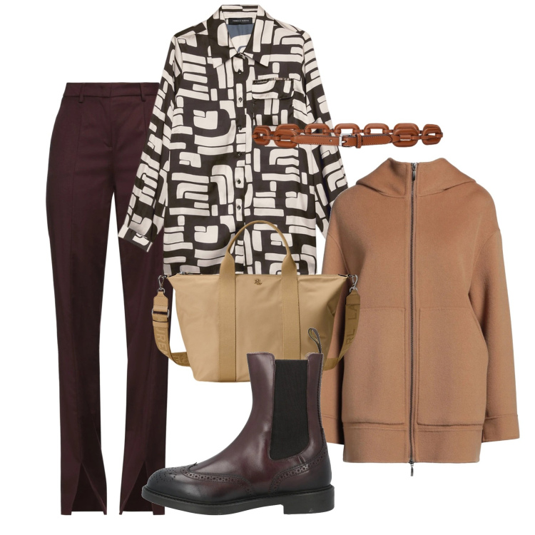 Outfit donna - La camicia oversize passepartout. Stile Chic per Ufficio. Abbinamento con pantaloni, cappotti, stivaletti chelsea, borse tote, cinture, camicie.