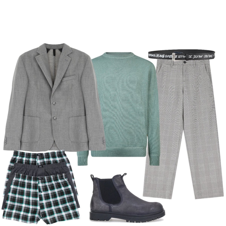Outfit uomo - Total look #2059875. Stile Business/Elegante per Ufficio. Abbinamento con boxer, cinture, pantaloni, giacche, stivali e stivaletti, maglieria.