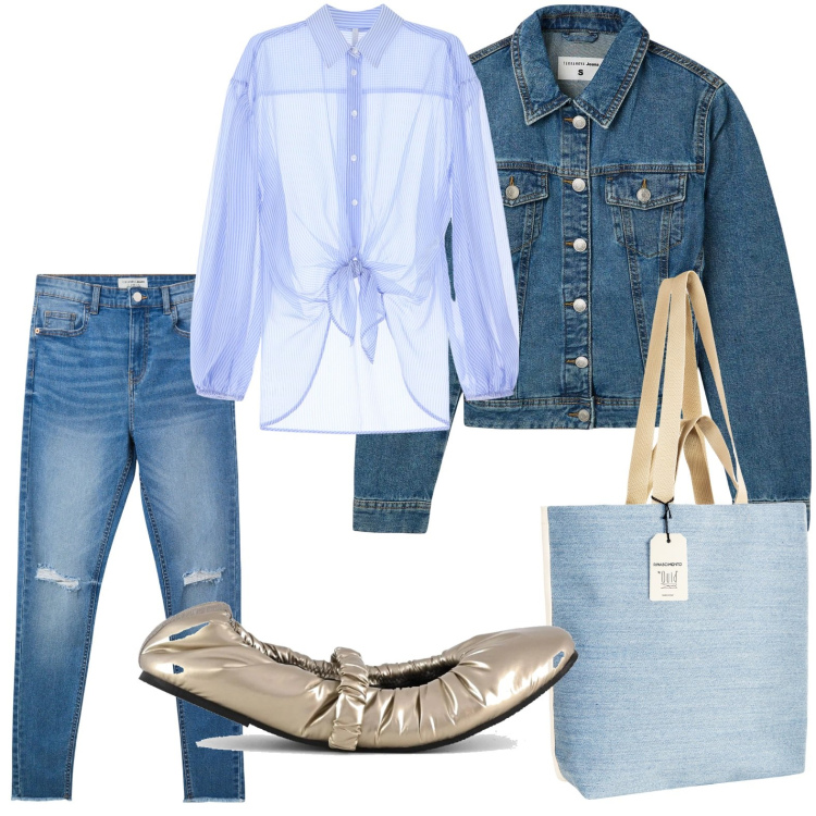 Outfit donna - La camicia oversize passepartout. Stile Casual per Tutti i giorni. Abbinamento con jeans strappati, blazer, borse tote, camicie, ballerine.