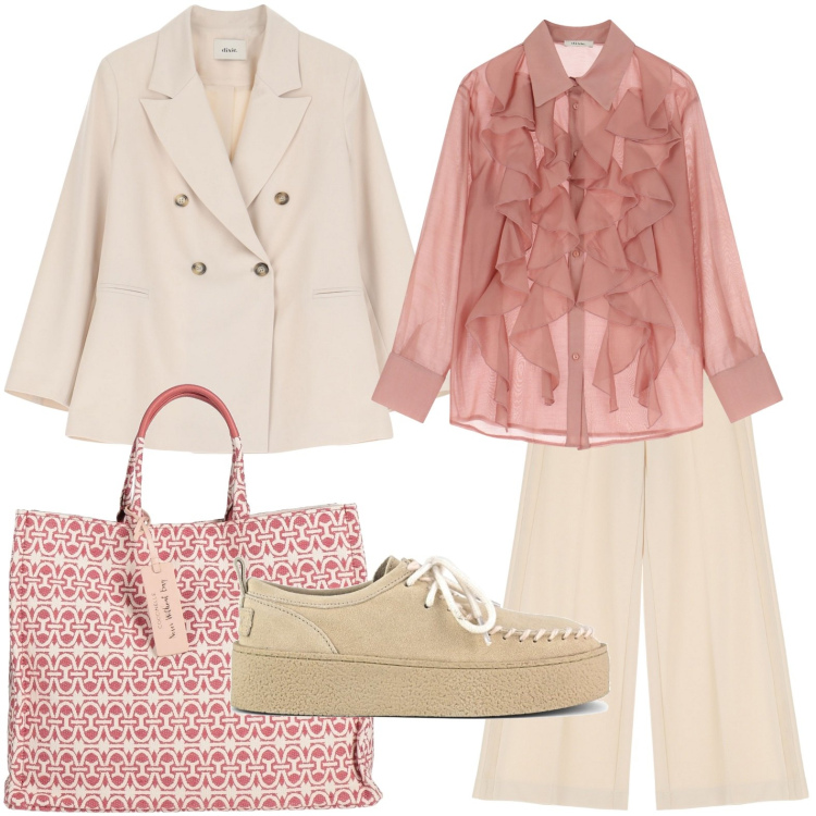 Outfit donna - La camicia oversize passepartout. Stile Casual per Ufficio. Abbinamento con borse a mano, pantaloni a palazzo, camicie, blazer, mocassini.