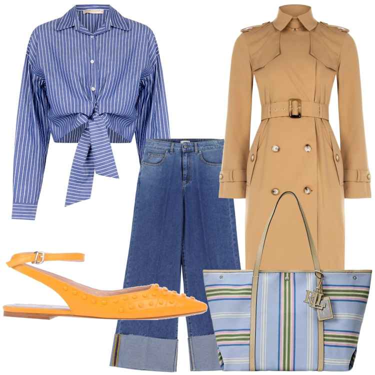 Outfit donna - La camicia oversize passepartout. Stile Casual chic per Tutti i giorni. Abbinamento con ballerine, trench, camicie, jeans, borse tote.