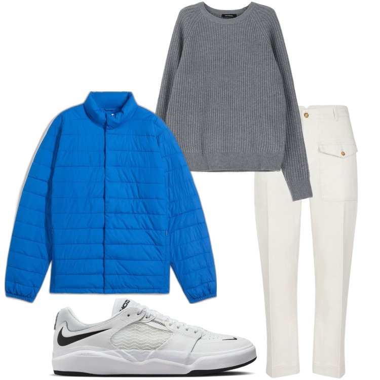 Outfit uomo - Il pull girocollo. Stile Trendy per Ufficio. Abbinamento con giacche, pullovers, pantaloni, sneakers.