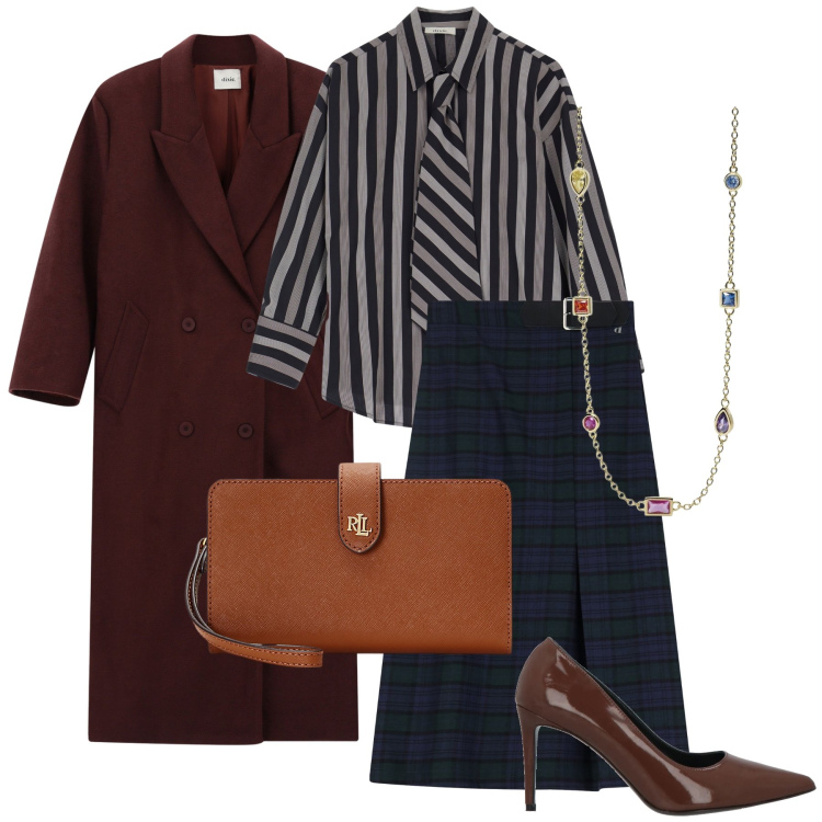Outfit donna - La camicia con la cravatta. Stile Bon Ton per Serata fuori. Abbinamento con décolleté, gonne lunghe, camicie, cappotti, collane, pochette.