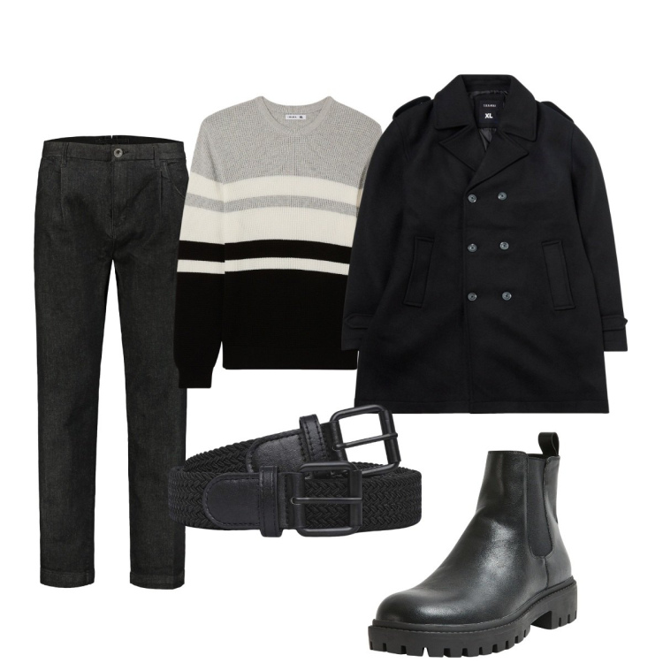 Outfit uomo - Total look #2059988. Stile Trendy per Tutti i giorni. Abbinamento con stivali e stivaletti, maglieria, cappotti, cinture, jeans.