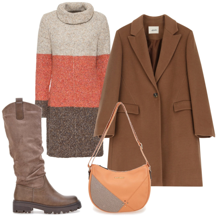 Outfit donna - Total look #2060000. Stile Boho per Tutti i giorni. Abbinamento con vestiti, cappotti, stivali, borse a tracolla.