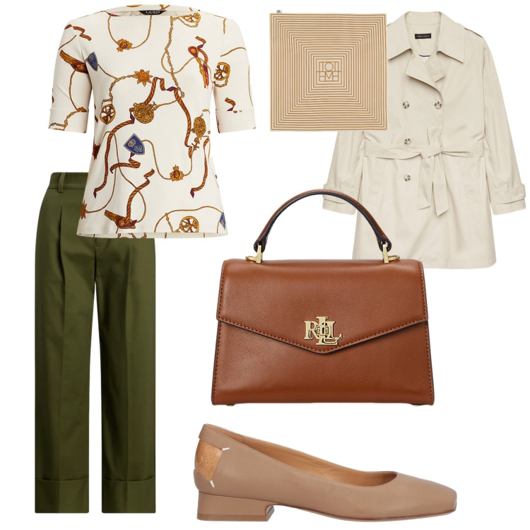 Outfit donna - Comoda. per Tutti i giorni. Abbinamento con ballerine, borse a mano, t-shirt, pantaloni, foulard, trench.