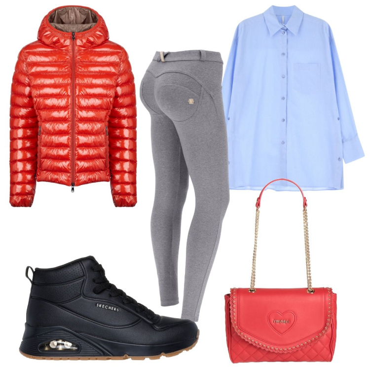 Outfit donna - Total look #2060025. Stile Trendy per Tutti i giorni. Abbinamento con borse a mano, camicie, pantaloni skinny, blazer, sneakers.