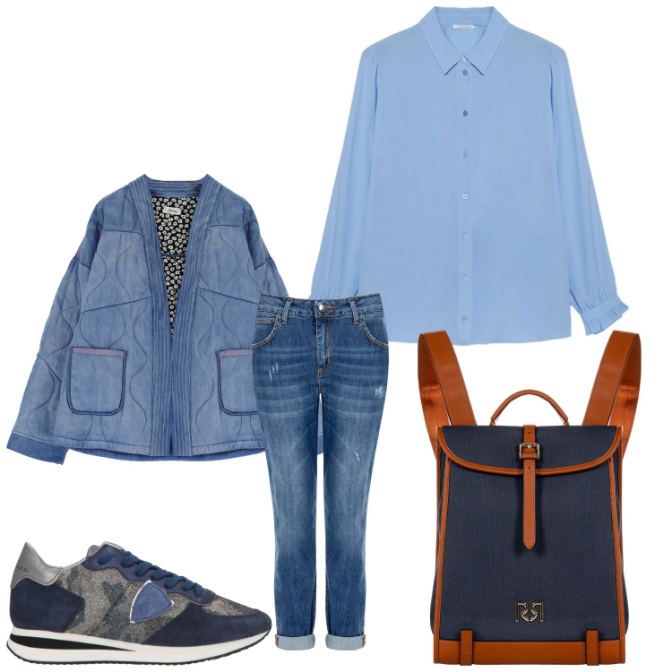 Outfit donna - Camicia e denim. Stile Casual per Tutti i giorni. Abbinamento con sneakers, jeans skinny, zaini, blazer, camicie.