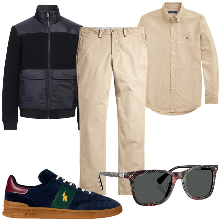Outfit uomo - Total look #2060045. Stile Casual per Tutti i giorni. Abbinamento con giacche, sneakers, pantaloni, camicie, occhiali da sole.