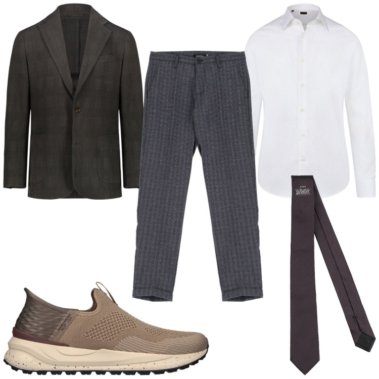 Outfit uomo - Total look #2060056. Stile Casual per Ufficio. Abbinamento con cravatte, pantaloni, giacche, sneakers, camicie.