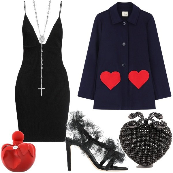 Outfit donna - Sexy a San Valentino. Stile Sexy per Serata fuori. Abbinamento con vestiti corti, sandali in pelle, profumi, collane, cappotti, pochette.