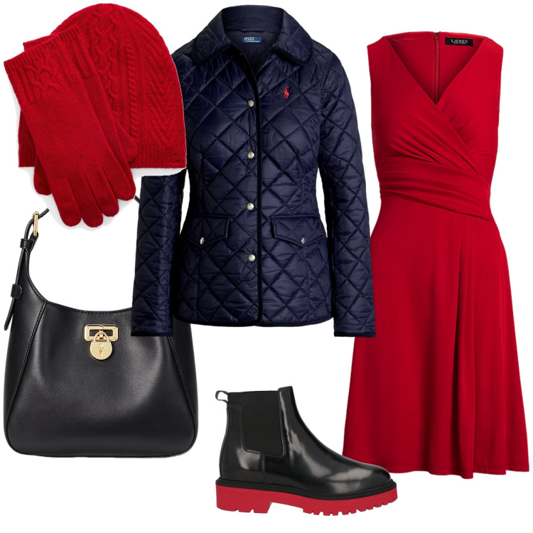 Outfit donna - Pomeriggio di San Valentino in città. Stile Urban per Tutti i giorni. Abbinamento con stivaletti chelsea, cappelli, borse a tracolla, vestiti, giacche.